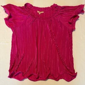 Hot Pink Pleated Blouse with Ruffles